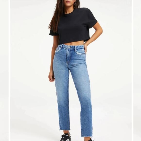 NWT Good American Good Vintage High Rise Straight Jean Fray Hem Denim 00 - Picture 10 of 10